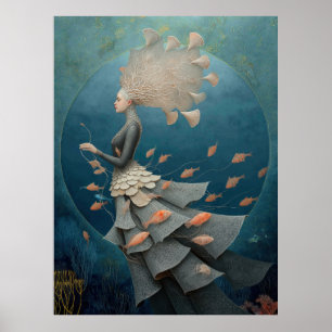 Póster *~* FD2 7  Diosa del Agua Fantasía Mar Sirena 