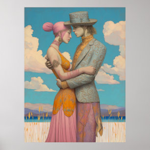 Póster *~* FD2 Amor retro Pareja Romántica de Boho 20