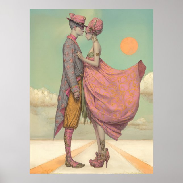 Póster *~* FD2 Amor retro Pareja Romántica de Boho 21 (Frente)