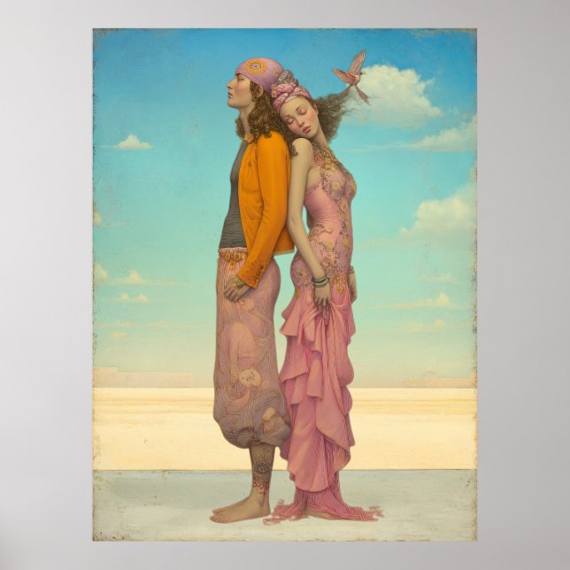 Póster *~* FD2 Amor retro Pareja Romántica de Boho 22 (Frente)