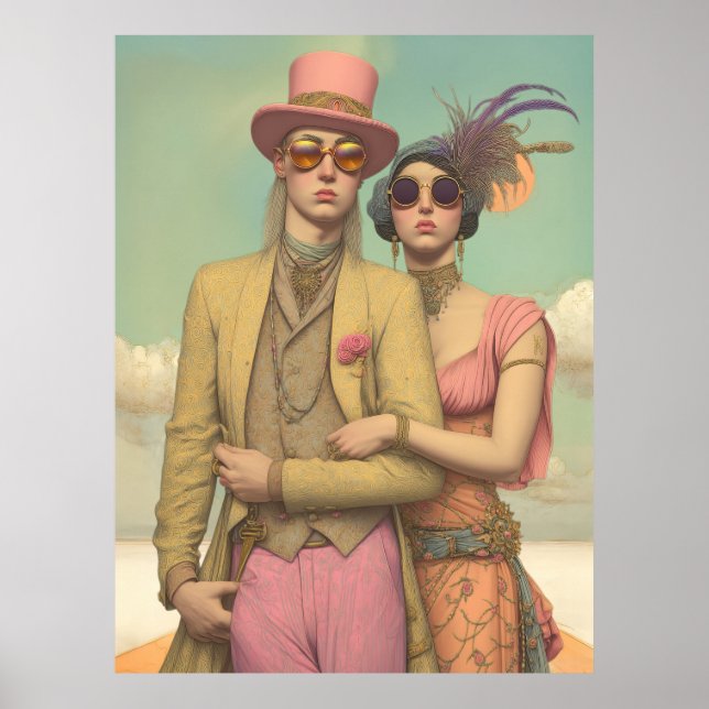 Póster *~* FD2 Amor Romántico Retro Boho Pareja 18 (Frente)