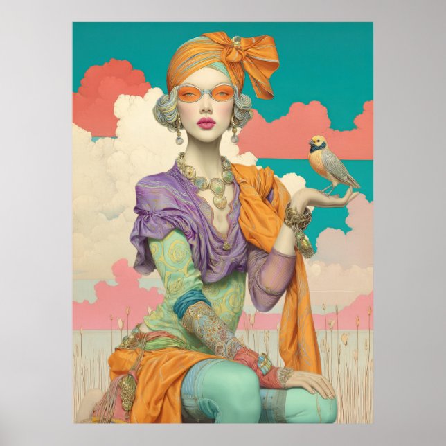 Póster FD2 Bohemian Boho Summer Glam Woman Bird 41 (Frente)
