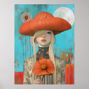 Póster *~* FD2 Chica de Caída Floral Gorra Retro 23 de ot