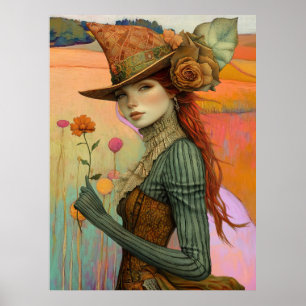Póster *~* FD2 Chica de Caída Floral Gorra Retro Otoño 22