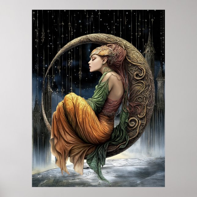 Póster FD2 Luna Creciente Encantada Diosa 31 (Frente)