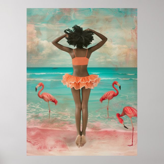 Póster *~* FD2 Mujer negra tropical Flamingo rosa 36 (Frente)