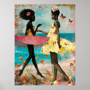 Póster *~* FD2 Tropical Black Women Chatting Beach 26