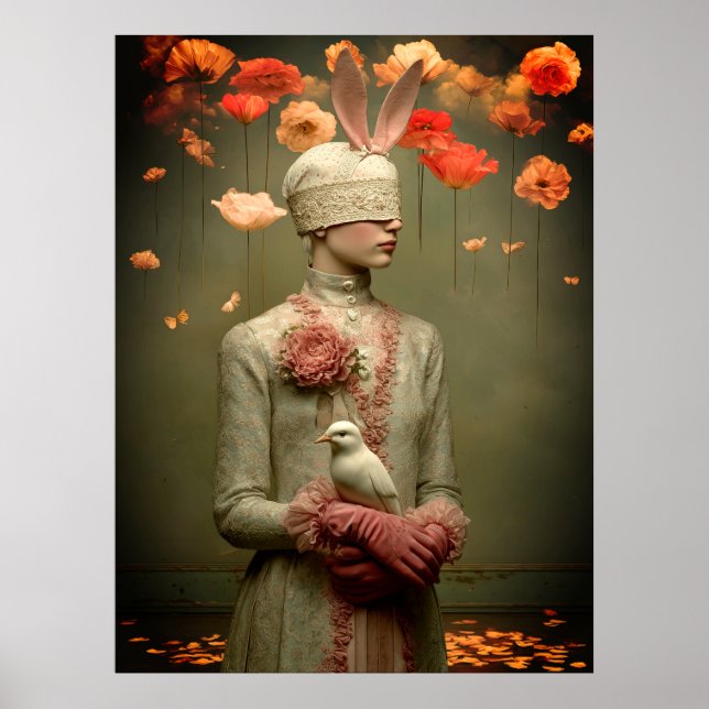 Póster *~* FD2 Woman 7 Surreal Floral White Dove (Frente)