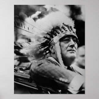 Póster FDR con bonos de guerra nativos estadounidenses -