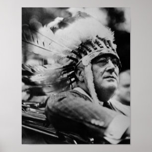 Póster FDR lleva bonnet de guerra nativo estadounidense -