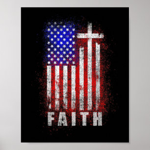 Póster Fe Cristiana Patriótica Amor Jesús Bandera America