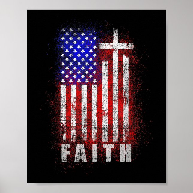 Póster Fe Cristiana Patriótica Amor Jesús Bandera America (Frente)