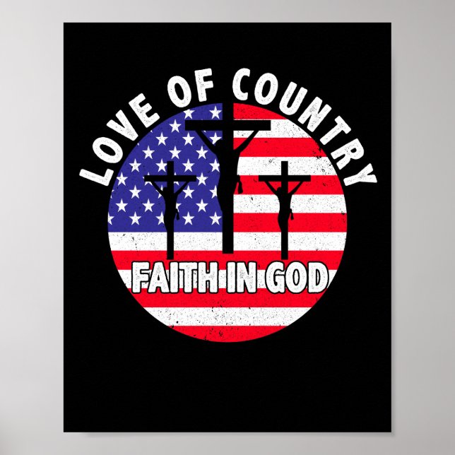 Póster Fe Cristiana Patriótica En Dios Corazón Bandera De (Frente)