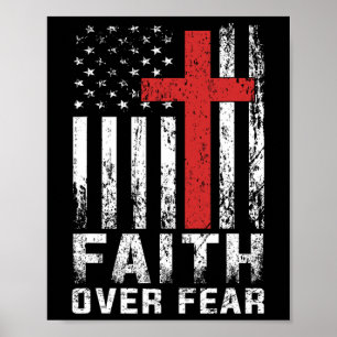 Póster Fe Cristiana Sobre La Bandera Americana De Miedo M