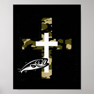 Póster Fe Cruz de Camuflaje de Pesca de Fe con Anzuelo B