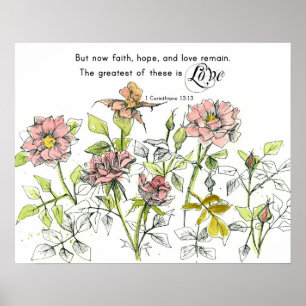 Póster Fe Esperanza Amor Corintios 13 Escrituras Rosas