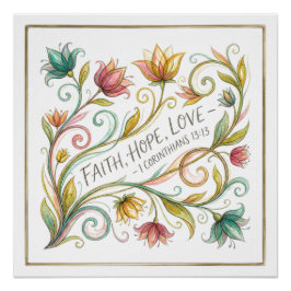 Póster Fe Esperanza Amor floral