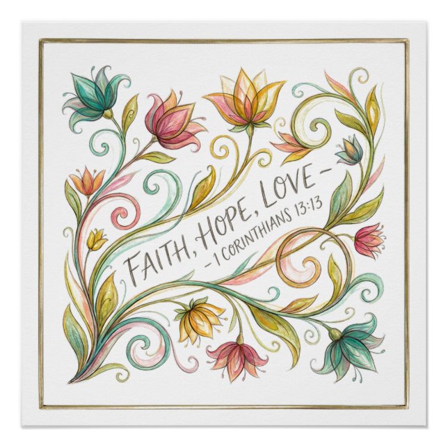 Póster Fe Esperanza Amor floral (Anverso)