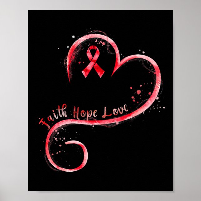 Póster Fe Esperanza Amor Listón Rojo Conciencia de Enferm (Frente)