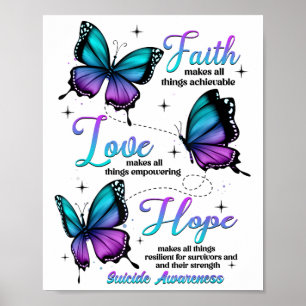 Póster Fe Esperanza Amor Mariposa Conciencia de Suicidio