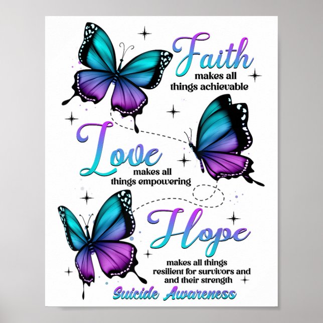 Póster Fe Esperanza Amor Mariposa Conciencia de Suicidio  (Frente)