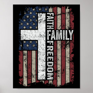 Póster Fe Familia Libertad - Vintage Cristiano Patriótico