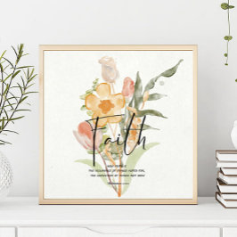 Póster Fe - Hebreos 11:1 Floral naranja