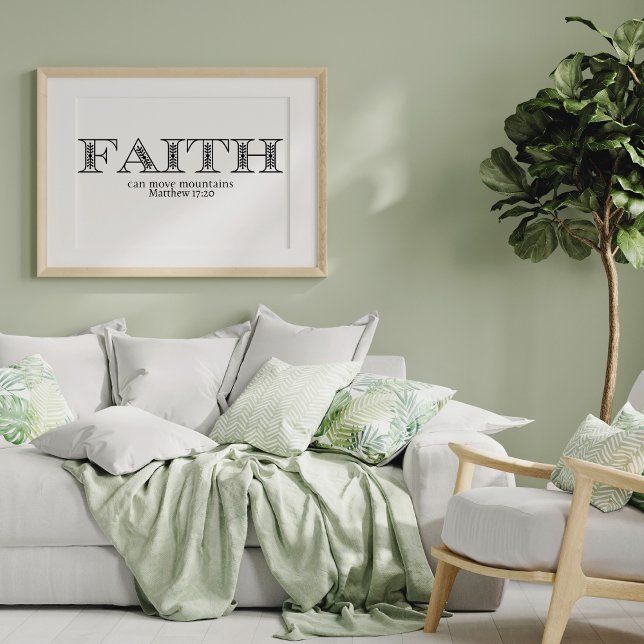 Póster Fe Mueve Montañas Cristiano (Faith Can Move Mountains Bible Scripture Quote)