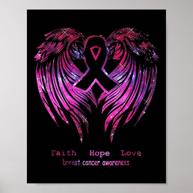 Póster Fe Rosa Esperanza Amor Alas Cáncer de Mama Sensibi (Frente)