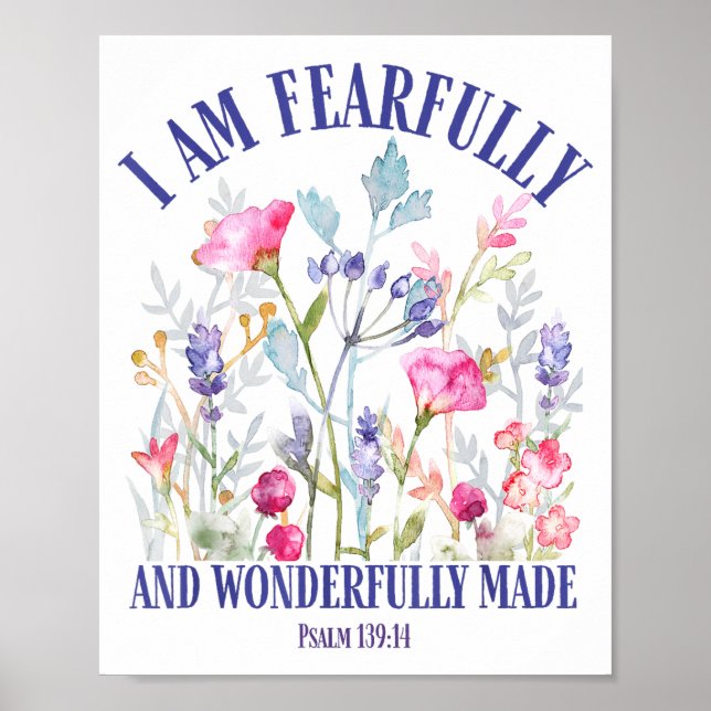 Póster Fearfully And Wonderfully Made Floral Christian Bi (Frente)