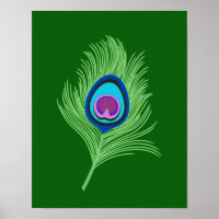 Feather and Blue Peacock sobre el verde esmeralda