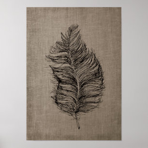 Póster Feather n.º3 con Faux Linen Taupe Art