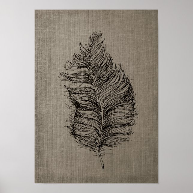 Póster Feather n.º3 con Faux Linen Taupe Art (Frente)