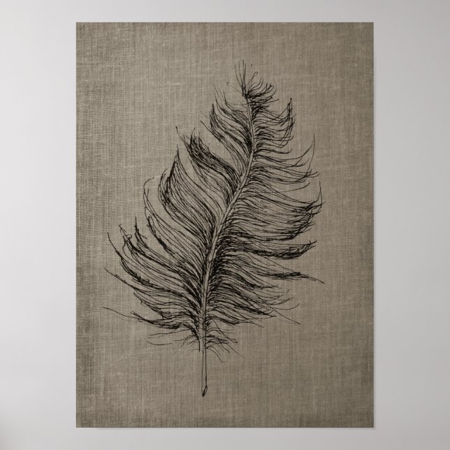 Póster Feather no.1 con Faux Linen Taupe Art (Frente)