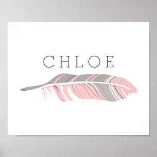 Póster Feather Rústica   Pintura de pared con nombre pers