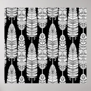 Póster Feathers boho: patrón blanco y negro