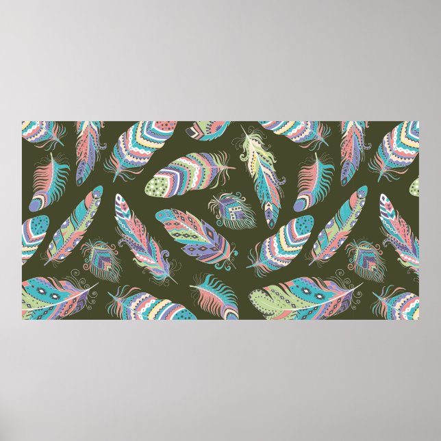 Póster Feathers Boho Seamless Pattern. Tribal Ethnic Back (Frente)