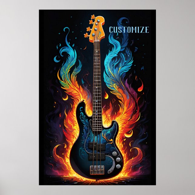 Póster Feathers Y Flames, Guitarra Eléctrica De Bass (Frente)