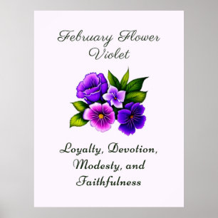 Póster Febrero Mes de Nacimiento Flor Violeta Delicada Fl