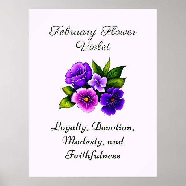 Póster Febrero Mes de Nacimiento Flor Violeta Delicada Fl (Frente)