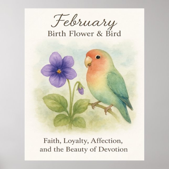 Póster February Birthday Christian Floral Love Bird  (Frente)