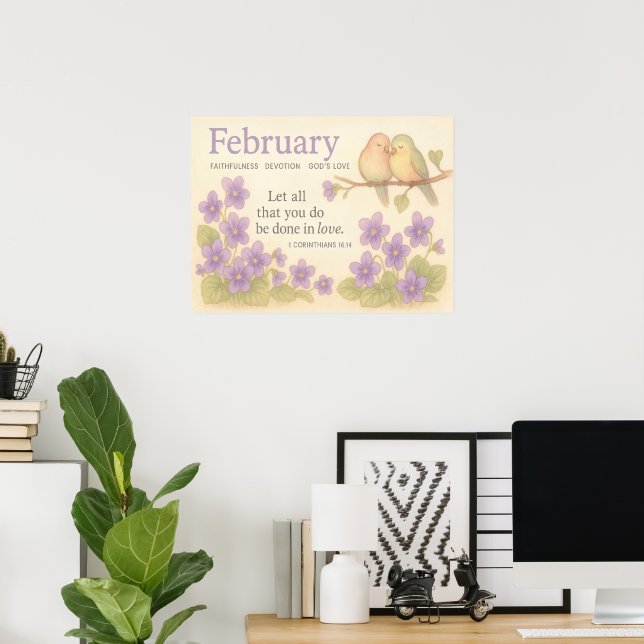Póster February Birthday Floral Inspirational Birth Month (Oficina en casa)