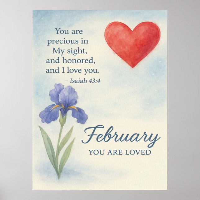 Póster February Love with Heart Inspirational Floral  (Frente)