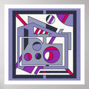 Póster Fechas industriales de abstracción geométrica púrp