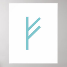 Póster Fehu geométrico verde azulado (prosperidad) Viking