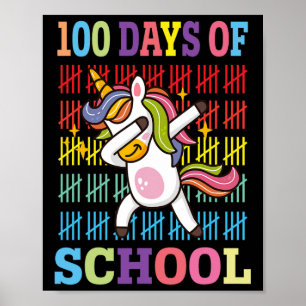 Póster Felices 100 Días De Escolares Con Amor A Unicornio