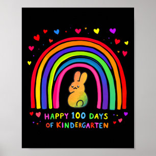 Póster Felices 100 Días De Kindergarten Conejo Arcoiris