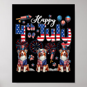 Póster Felices 4 De Julio Tres Pastores Australianos