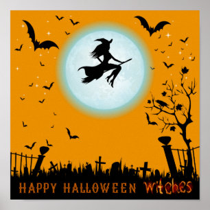 Póster Felices brujas de Halloween