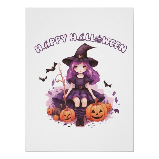 Póster Felices Calabazas de Brujas Moradas de Halloween (Anverso)